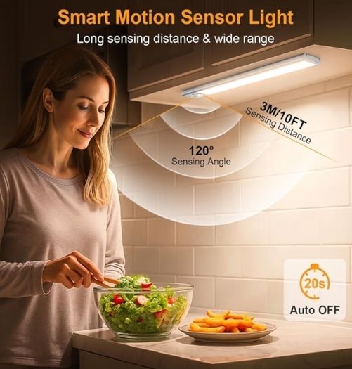 Cabinet Kitchen Lights Rechargeable-3 Color Temps&5 Level Brightness, Super Bright, 4 Modes, Motion Sensor, Long Lasting-Easy Installation Strong Magnetic Under Closet Light-26CM/2 Pack