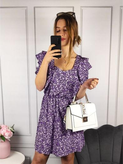 Fleece Mini Dress With Flowers Purple
