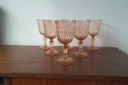 6 Vintage Luminarc Pink Swirl Glasses