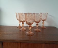 6 Vintage Luminarc Pink Swirl Glasses