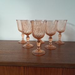 6 Vintage Luminarc Pink Swirl Glasses