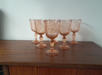 6 Vintage Luminarc Pink Swirl Glasses