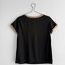 Pre Owned Black V-Neck Top with Metallic Gold Trim Image 4