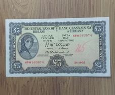 Irish 5pound Lady Lavery banknote dated 24 10 1955.