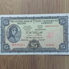 Irish 5pound Lady Lavery banknote dated 24 10 1955.