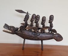 Large Handmade African Tribal Canoe Sculpture Heavy Hardwood Carving 60cm