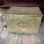 Large Ornate Brass Fireside Coal Box Embossed Tavern Scene Image 5