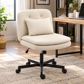 Armless Office Chair Faux Leather with Cushion
