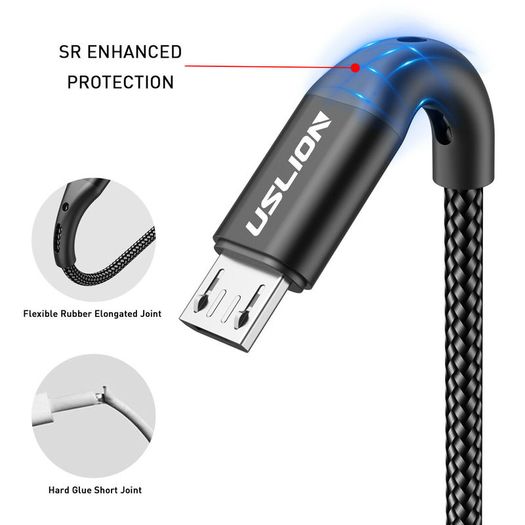 USLION Micro USB Fast Charging QC 3.0-2.0 2A (3M) & Data Sync Nylon Braided Cable (Brand New/Warranty)