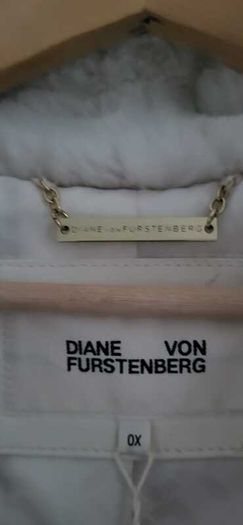 Diane Von Furstenberg White Faux Fur Coat - Sz 12-16UK - Rrp 690 - BNWT