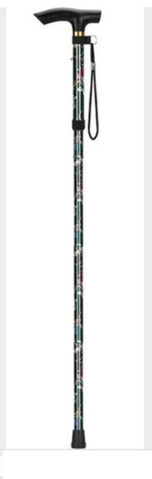 Folding Walking Stick, Green Floral.