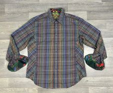 Robert Graham Cotton And Silk Check Shirt Mens XL