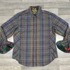 Robert Graham Cotton And Silk Check Shirt Mens XL