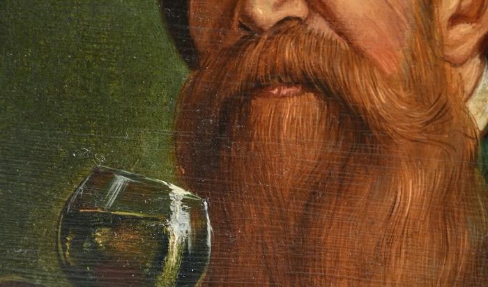 Oil painting of a hunter with a glass of wine
