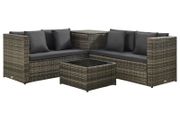 4 Piece Garden Lounge Set with Cushions Poly Rattan Grey