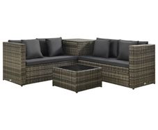 4 Piece Garden Lounge Set with Cushions Poly Rattan Grey