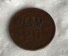 Rare Collectible coin - Belgium 20 Centimes 1954