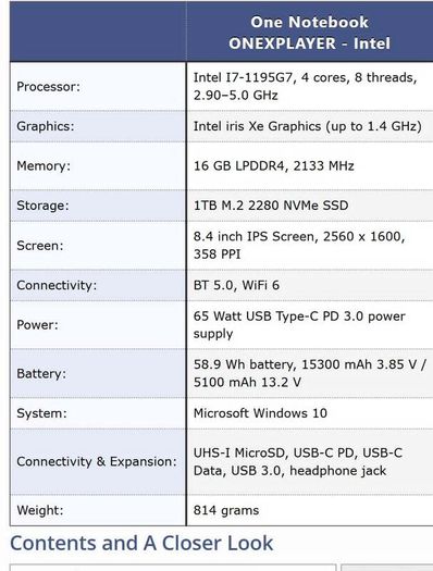 One Notebook ONEXPLAYER Intel Core i7-1195G7
