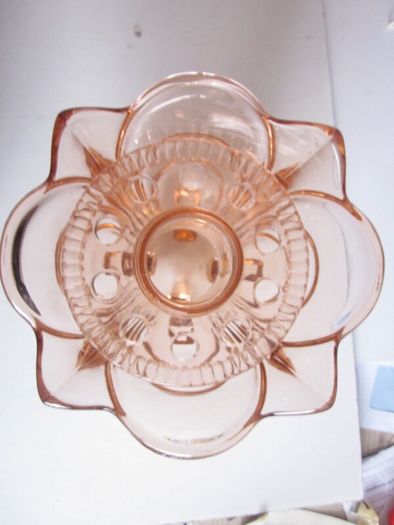 Vintage Deco Czech Pink Glass Large Footed Vase c.1930