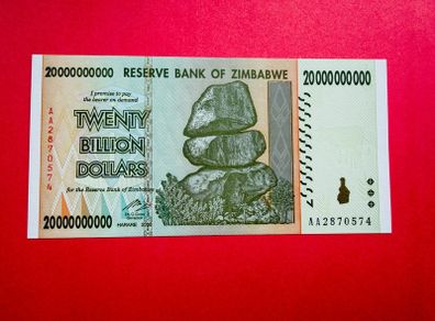 Zimbabwe  20 BILLION  DOLLARS  2008 Verified Under Uv Light ( Uncirculated ) Pick 86a