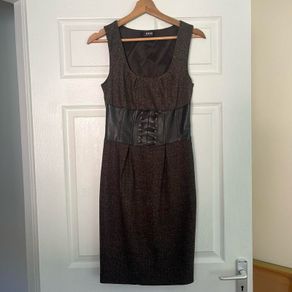 Morgan De Toi brown milkmaid renaissance herringbone dress with corset style detailing
