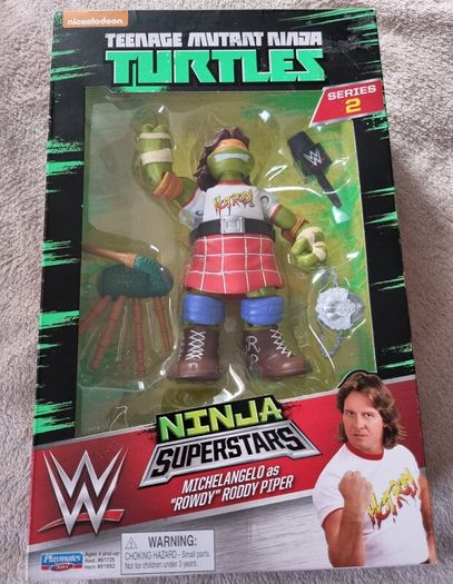 Ninja turtle Superstars Michelangelo / Miguel Angel Michelangelo Rowdy Piper Action Figure. Sealed. WWE Ninja Superstars