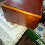19th Century Victorian writing slope. It features a hinged lid that opens to create a sloped writing surface, traditionally lined with velvet. The box includes built-in compartments for storing pens, inkwells, and documents., postage available Image 6