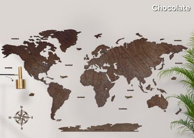 2D Premium Wooden World Map Country Borders US and Canada States Borders Country Names Country Capital Names 400 World Biggest City Names