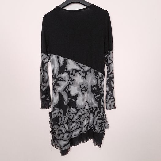 Mado Et Les Autres Vintage Black Grey Abstract Pattern Sheer Mesh Asymmetric Mini Dress 12UK/40EU