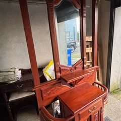 Vintage Mahogany Hall Stand with Mirror & Hooks