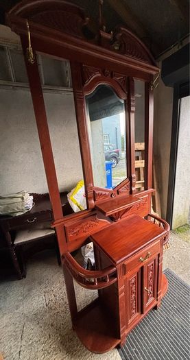 Vintage Mahogany Hall Stand with Mirror & Hooks