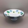 PRICE DROP .. IKEA EMALJ, Candle Holder Dish White Enameled Metal Green Blue Dots, set of 3. 2002 - discontinued. Image 2