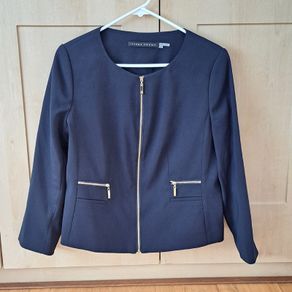 Ivanka Trump Navy Collarless Zip Blazer Size UK 14 (US 10)