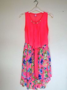 Girls Flower Sleeveless Pleated Chiffon Dress Age 9-10yrs