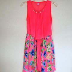 Girls Flower Sleeveless Pleated Chiffon Dress Age 9-10yrs