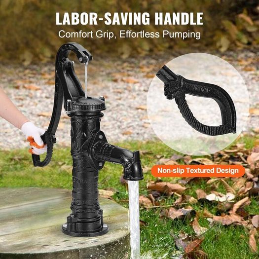 Antique Well Hand Pitcher Pump, 22 ft Maximum Lift, Cast Iron Manual Hand Water Pump with Ergonomic Handle G1-5/8" Easy Installation, Old Fashioned for Outdoor Home Yard Garden Pond Farm, Black