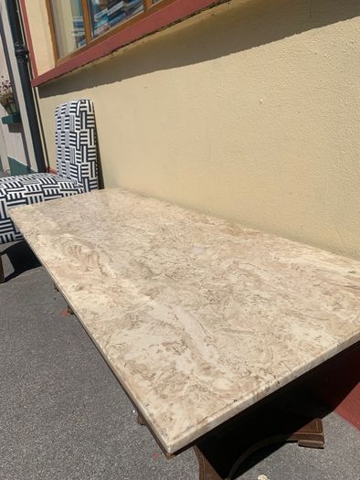 Pair of Vintage Chairs and Marble Top Coffee Table.