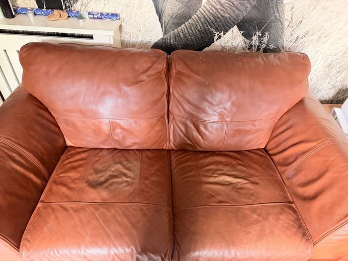 Complete brown leather living room set