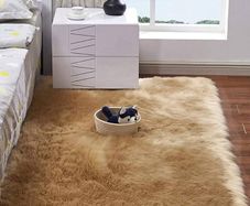 MULTIPLE SIZES/COLOURS AVAILABLE Square Faux Fur Fleece Fluffy Area Rugs Washable Yoga Carpet Bedroom Floor Rugs, Camel/2'x 4'