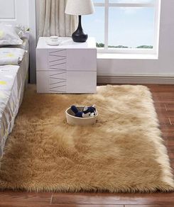 MULTIPLE SIZES/COLOURS AVAILABLE Square Faux Fur Fleece Fluffy Area Rugs Washable Yoga Carpet Bedroom Floor Rugs, Camel/2'x 4'