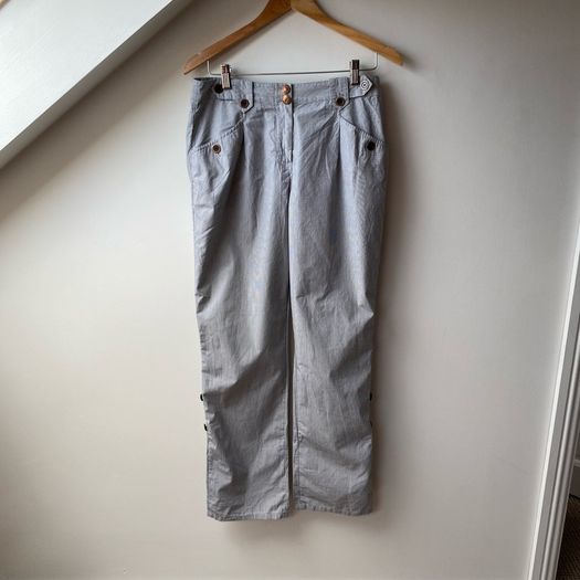 Ted Baker  Pants Striped Cotton Trousers Adjustable Length with Button Details