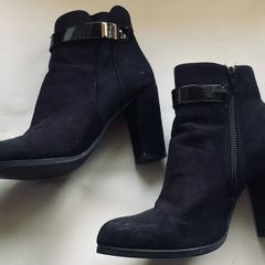 Sprox Black Faux-Suede Block Heel Ankle Boots (UK 5 / EUR 38)