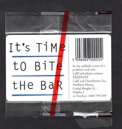 1995 Ireland 10 unit Cadbury's Time Out '95 "It's Time to Bite the Bar" (Schlumberger SC7) Call Card New in packaging. Telecom Eireann card number 1101.