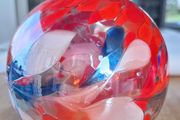 Red, Blue and White Marbled Iridescent Decorative Glass Globe Hanging Ornament