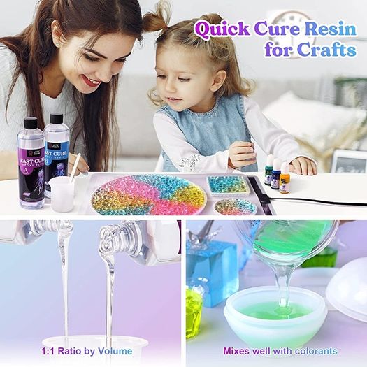 Fast Curing Epoxy Resin Kit-4 Hours Demold, 600ml/20oz Quick Curing & Bubble Free Epoxy Resin for Craft, Art, Resin Supplies with Foil Flake, Resin Cup, Stir Stick (FREE POSTAGE)