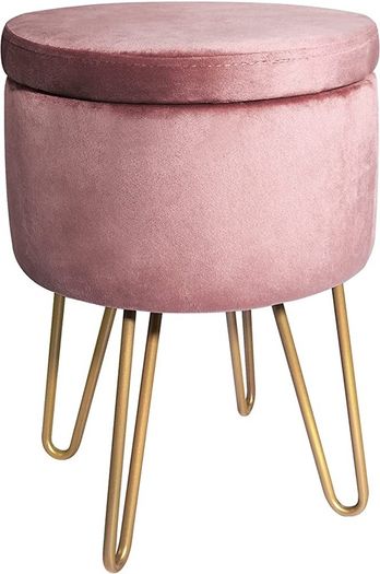 Velvet Dressing Table Stool, Round Vanity Stool with Storange, Bedroom Ottoman Stool with Metal Legs for Home Living Room Fitting Room Bedroom MULTIPLE COLOURS AVAILABLE (FREE POSTAGE)
