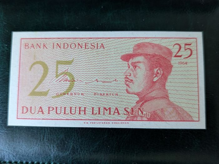 1964 Indonesia 25 Dua Puluh Lima Sen Banknote UNC