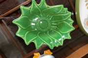 Vintage Appolia French Ceramic Sunflower Baking Form in Provincial Green
