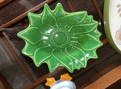 Vintage Appolia French Ceramic Sunflower Baking Form in Provincial Green