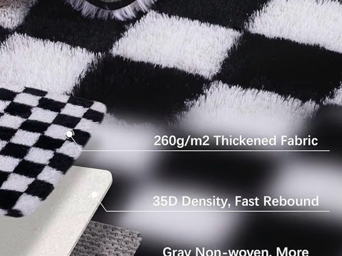 120x180cm Black and White Check Rug for Bedroom, Washable Non Slip Non-Shedding, Shag Pile Soft Fluffy Thick Rugs, Checkerboard Carpet for Hallways, Kitchen, Lounge